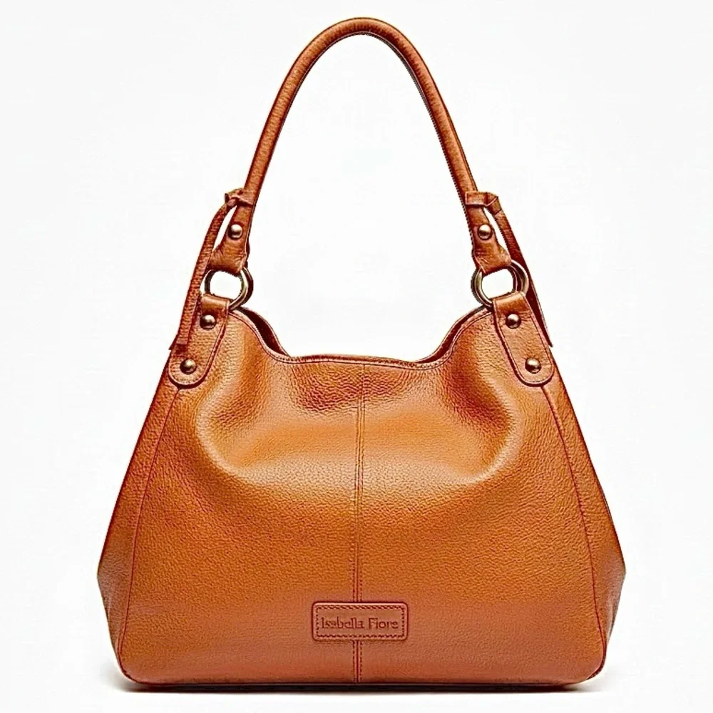 Isabella Fiore Cinnamon Laser Cut Leather Hobo Handbag Bag